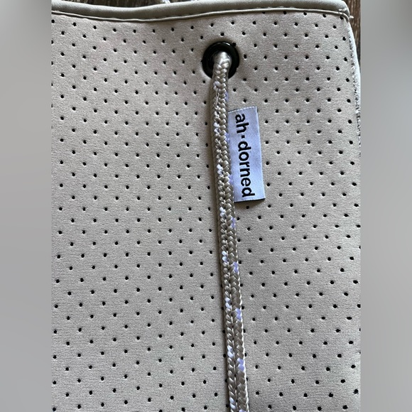 NWOT ah•dorned Neoprene perforated shoulder tan bag - Picture 11 of 16